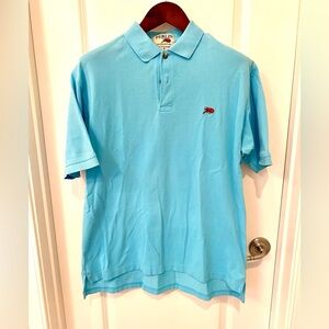 Perlis Men’s Size S Crawfish logo Aqua Blue Cotton Polo style shi…